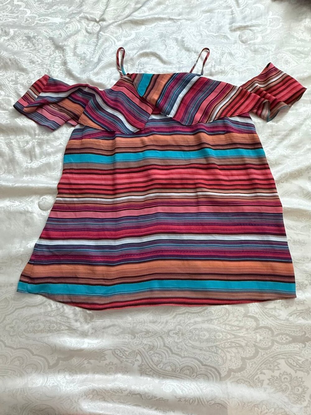 Bold Elements Multicolor Striped Cold-Shoulder Ruffle Top — XL